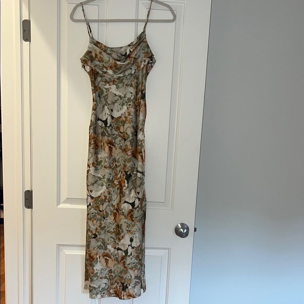 Hello Molly Green and Brown Floral Cowl Neck Maxi Dress